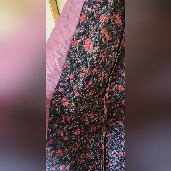 Home Made Repurposed Quilt Quilted Long Jacket Coat Floral Purple Trim Large - Picture 4 of 7